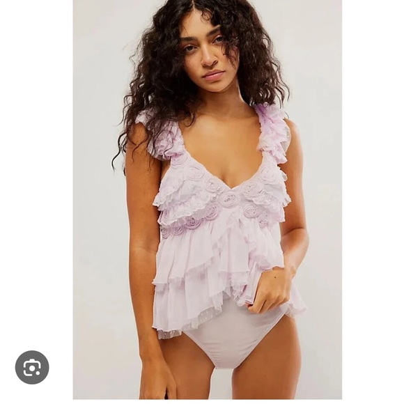 Free People Intimately All Dolled Up Tiered Ruffles Rosettes Bodysuit - Picture 2 of 8